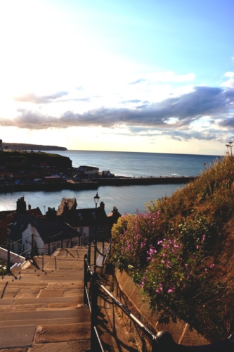View out to sea on the famous Whitby steps